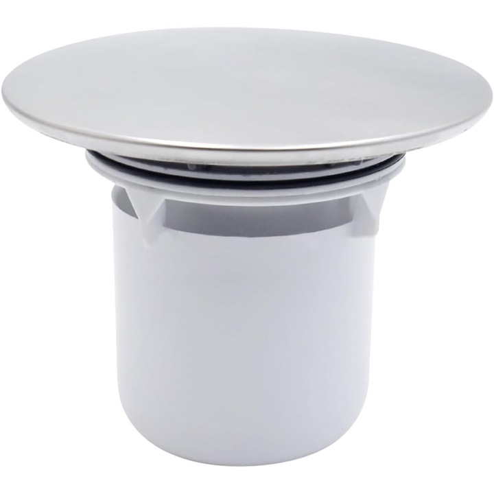Capac pentru scurgere dus, compatibil cu orificiu quick-connect 90 mm, din plastic durabil, cu cupa colectoare detasabila, alb/inox, 1 buc