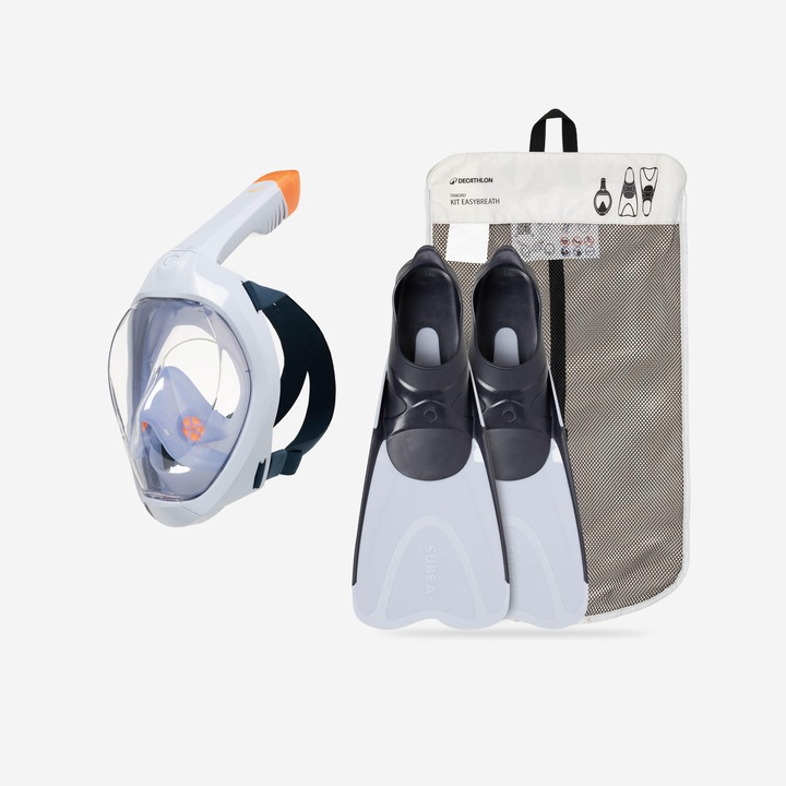 Set snorkeling masca Easybreath și labe de înot SUBEA, adulti 36/37, pentru femei