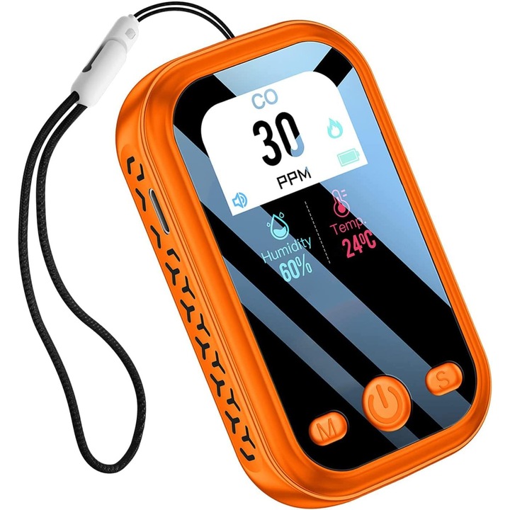 Detector portabil monoxid carbon multifunctional, temperatura, umiditate, ecran color, 1.9 inch