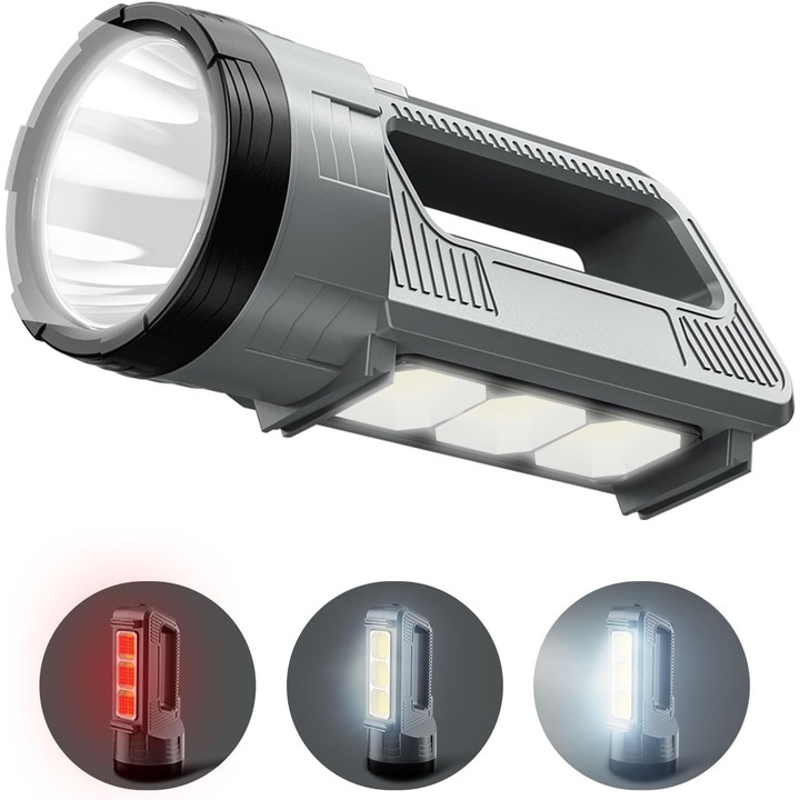 Lanterna LED reincarcabila 6000 lumeni, cu 3 moduri, lumina laterala, 2400mAh, pentru camping si urgente
