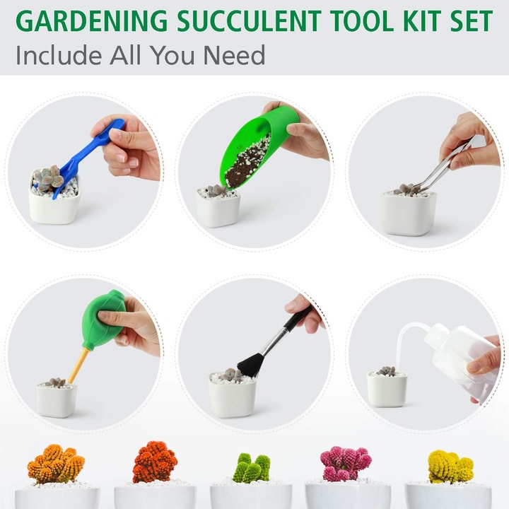 Set unelte gradinarit pentru suculente, kit mini pentru bonsai cu husa de depozitare, design ergonomic pentru ingrijire delicata, Multicolor, 14 piese