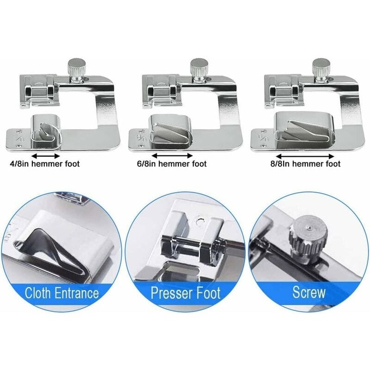 6 részes varrótalp készlet, rozsdamentes acél, ezüst, 3mm-25mm