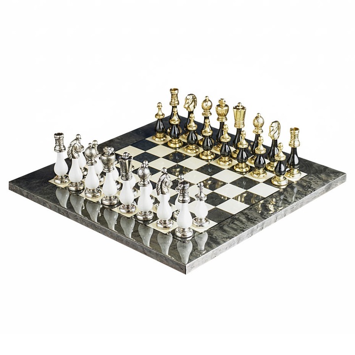 Комплект за шах от дърво Italfama, колекция Arabescato, 42x42см, 10см цар, материали: дърво, цинк, месинг, никел