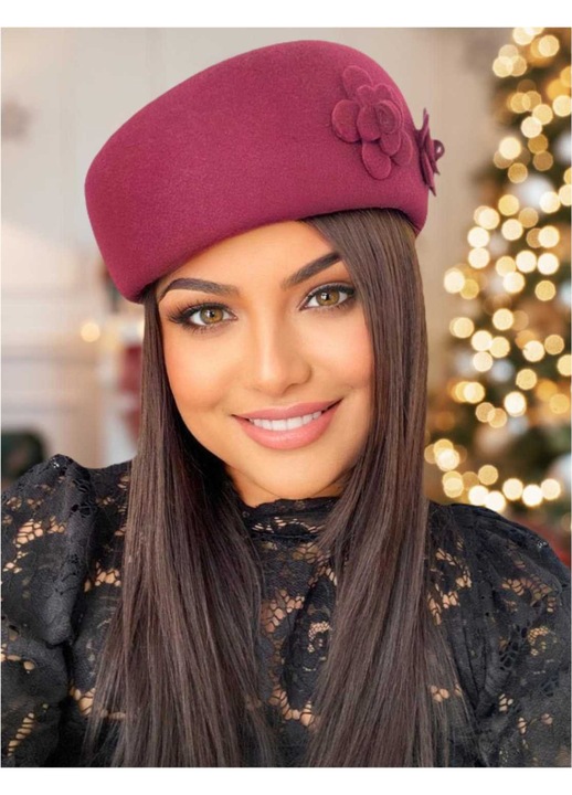 Palarie dama Confortino Marchiza, tip toca, fetru italian 100% lana, grena, marime unica reglabila