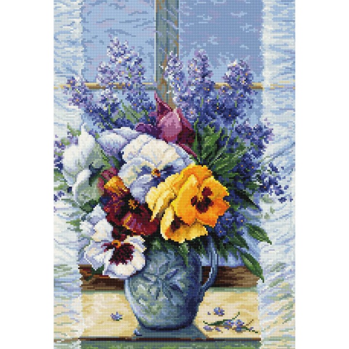 Set de brodat in cruciulita Luca-S B7030 - "Buchet cu panselute" 25x36 cm