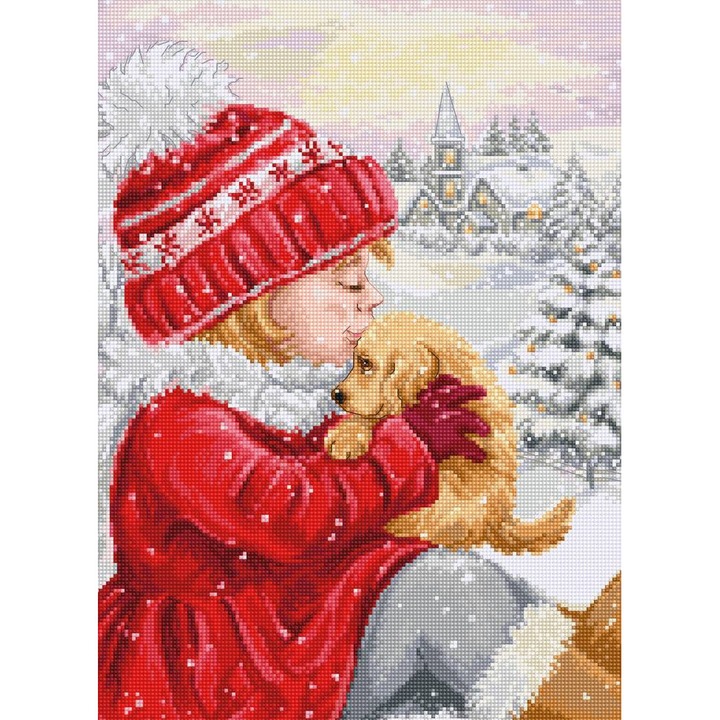 Комплект за бродерия Luca-S BU5027 - "Момиче, целуващо кученце" 23x32 см