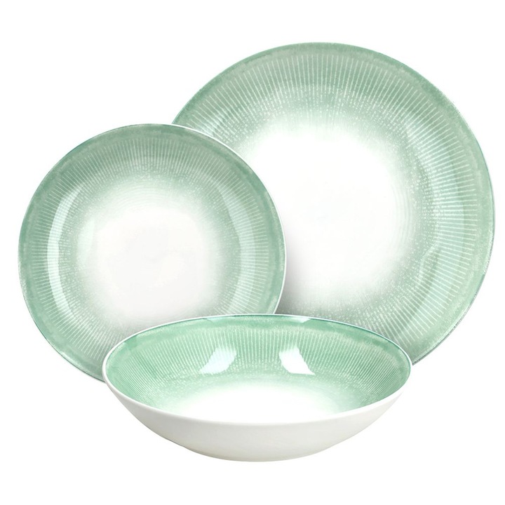 Set masa 18 buc, Tognana Moon, portelan alb-verde, design modern
