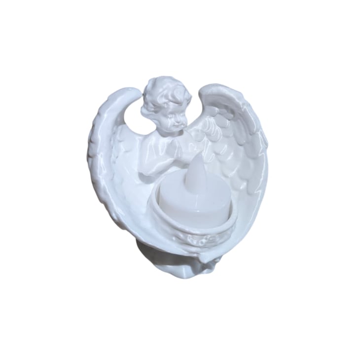 Înger decorativ cu lumanare LED, PLA, 3D, rezistent la 50C, Alb