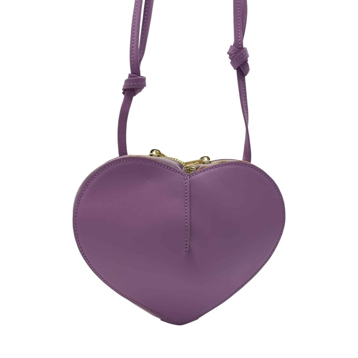 Női táska természetes bőrből Élise Heart 622, 18 × 21 × 2, 5, Halványlila, 18 × 21 × 2,5