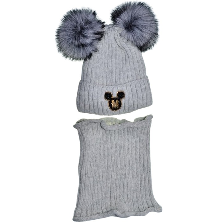 2 darabos sapka és gallér szett lányoknak, Mini Junior C0111G2-6, Szürke 124336