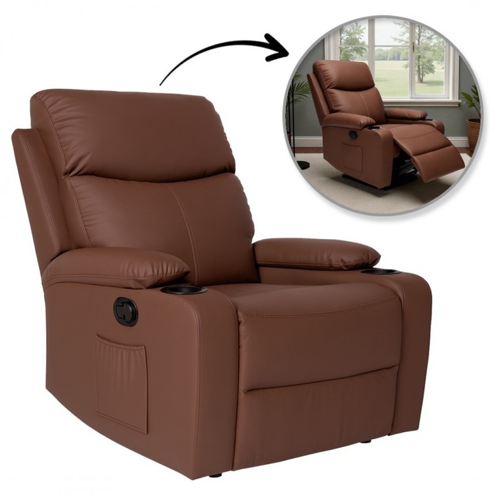 Удобен фотьойл тип разтегателен диван, екологична кожа кафяв, JollyMag, SOF01BR