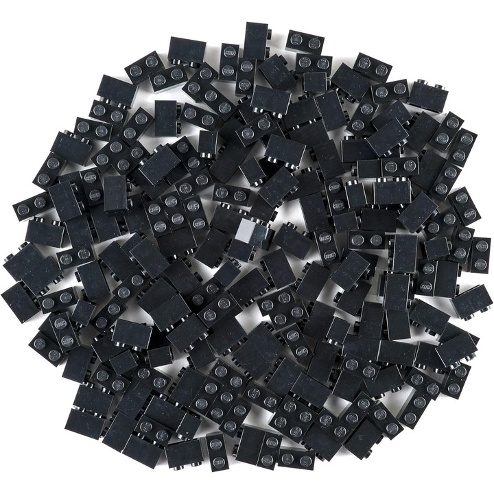 Set constructie 192 piese – caramizi 1x2 inch, negre, compatibile cu LEGO si alte branduri