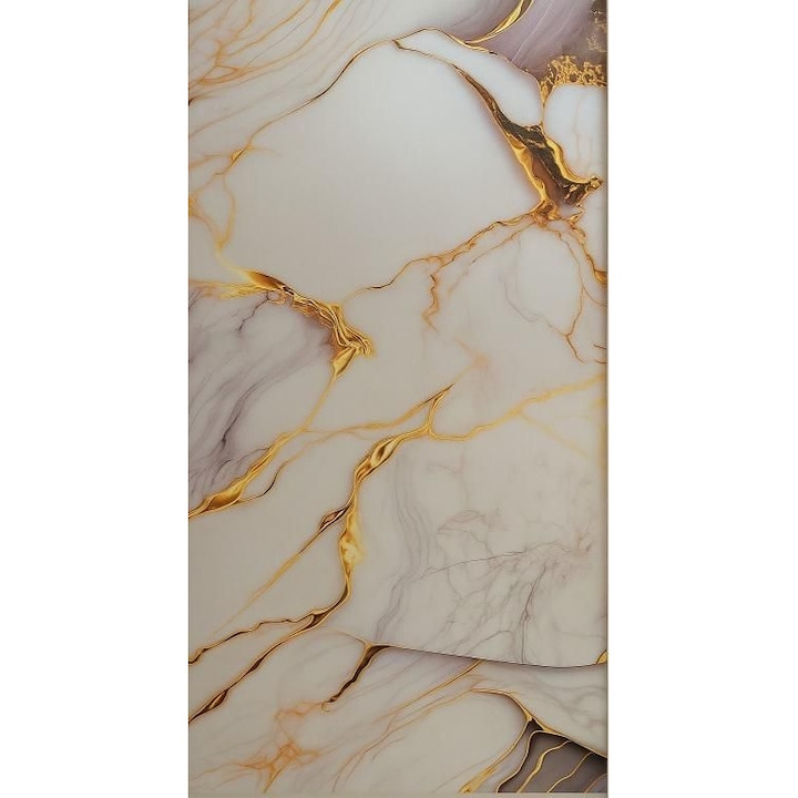Panou decorativ imitatie marmură PVC, alb-auriu, lucios, impermeabil, ignifug, 2700 x 1220 x 3 mm, acoperire 3.29 m², APC-DY-109
