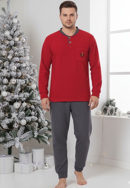 Pijama barbati cocolino polar, material fin, delicat si moale, visiniu 82 Craciun, M