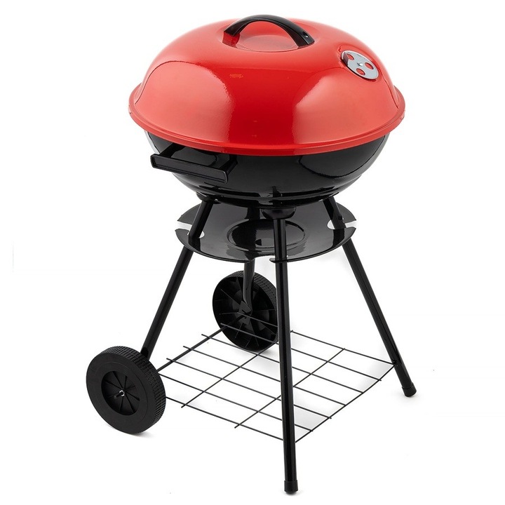 Градинско барбекю на дървени въглища с колела, диаметър 45 см - Преносимо, с капак и регулируема вентилация