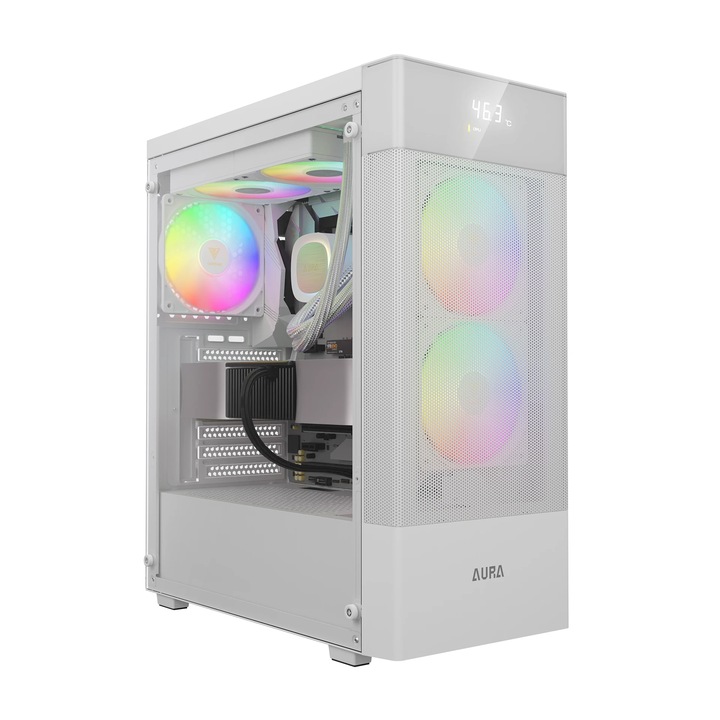 Компютърна кутия Gamdias кутия Case ATX - AURA GC5 ELITE ARGB WH - Addressable RGB, Mesh, Digital Display GAMDIAS-AURA-GC5-ELITE-ARGB-WH