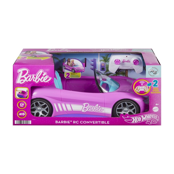 Barbie, Hot Wheels távirányítós autó, kabrió, rózsaszín és lila, kétsebességes vezérlés
