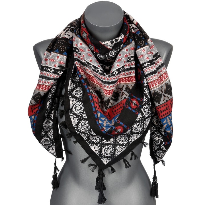 Sal dama, krateczka, model folk, negru, 107x107cm