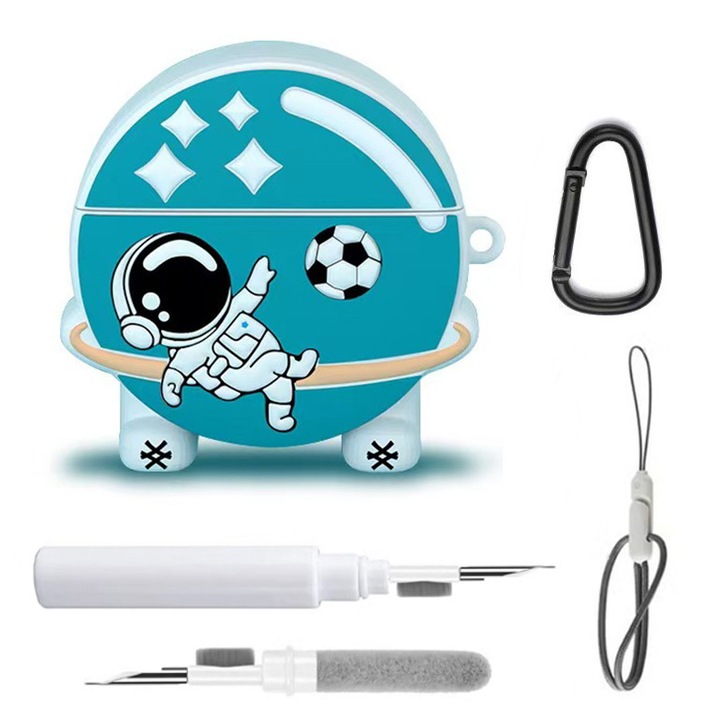 Carcasa pentru casti Huawei FreeBuds 7i, protectie completa, silicon, set complet de accesorii, albastru/alb