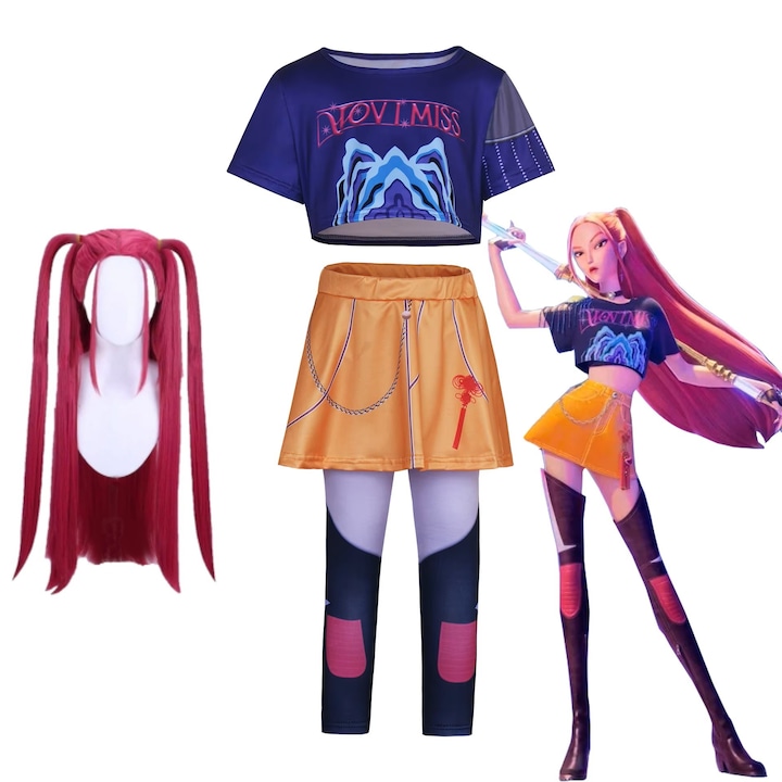 Set Costum si Peruca Cosplay KPop Demon Hunters, Mira, 11-12 ani, Funny Party Team®