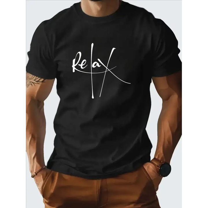 Tricou barbati RELAX Ink, Classic Regular Fit, Bumbac 100%, Vegan Approved NEGRU, M