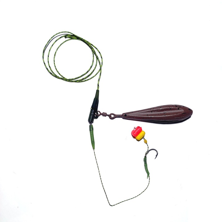 Montura Crap Plumb Pierdut Long Cast, Plumb cu Aripioare, Leadcore 60 cm, 80 g, Carlig Krank nr. 6, Rig 15 cm, fir de par 3.5 cm