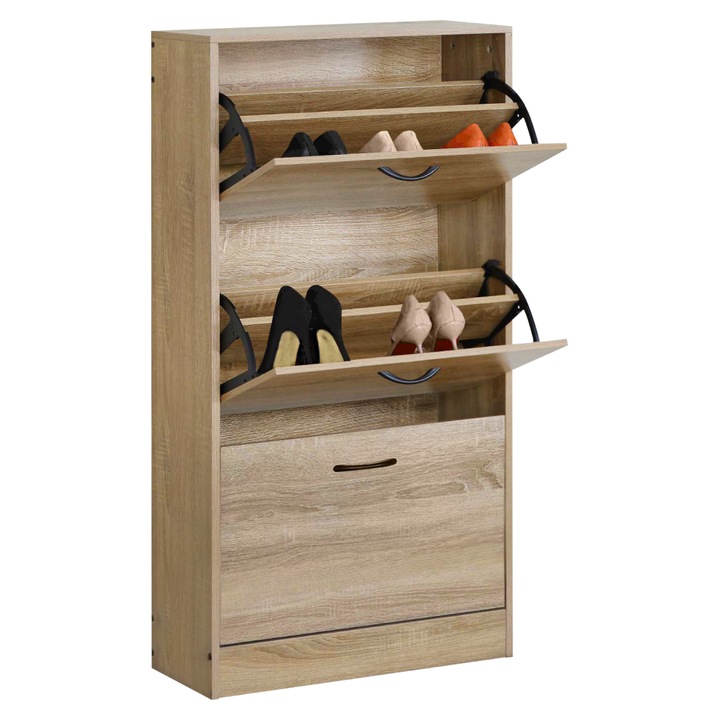 Pantofar cu 3 sertare basculante, stejar, 60x24x116 cm, capacitate 24 perechi