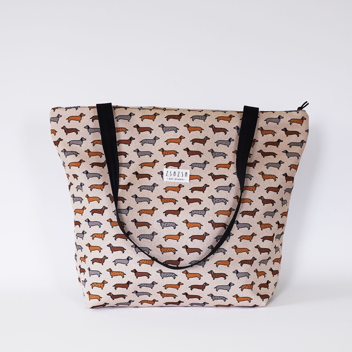 Geanta dama, bej, cu imprimeu, 45cm x 35cm x 18cm