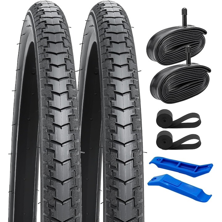 Set cauciucuri bicicleta YunSCM 24" cu detki AV32mm, 37-540, design estetic, dimensiuni 24x1 3/8