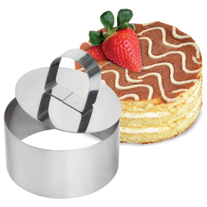 Forma prajituri Artemis, forma rotunda, 4x8cm, din otel inoxidabil, set cu piston