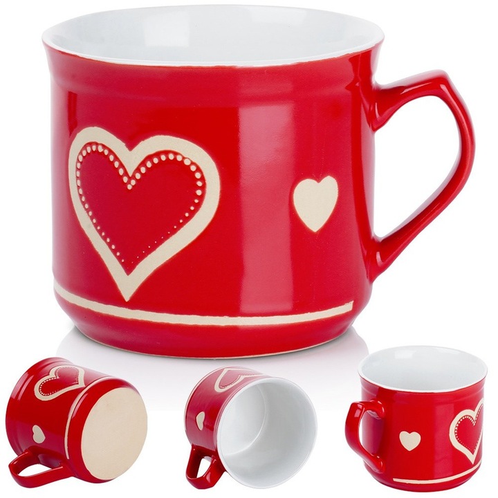 Cana ceramica rosie XL, Artemis, 650 ml, 14,5x11x10cm, pentru baut si incalzit