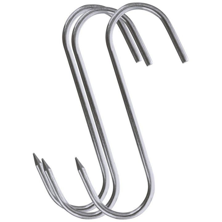 Set 3 carlige de afumat din inox, Artemis, 13,5x9cm, Argintii