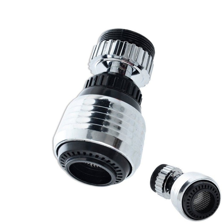 Perlator, Orion, 6x3.5 cm, Fabricat Dintr-Un Material Rezistent Si Metal, Are Doua Optiuni De Flux - Jet Si Dus, Potrivit Pentru Orice Robinet Standard, Argintiu Si Negru