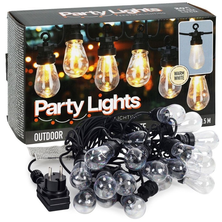 LED-es dekoratív füzér, Artemis, 20 izzó, 12,5m, fekete, átlátszó