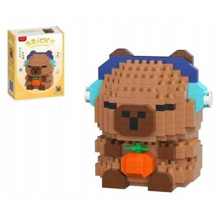 Set de constructie Kapibara cu fructe, 360 elemente, dimensiuni 7x5,6x7,3cm