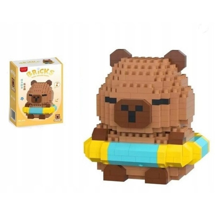 Set de constructie Kapibara cu 380 de piese, dimensiuni 7x5,8x7,6cm, fara marca