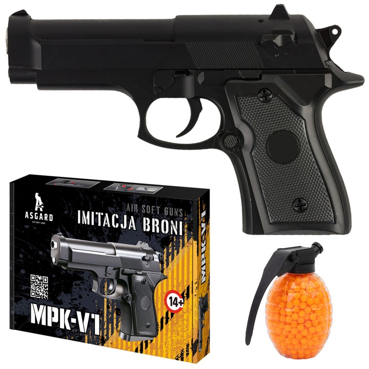 Pistol metalic, ASGARD, MPK-V1, 6mm, 800 bile, Negru