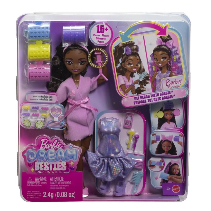 Set Papusi Barbie Dream Besties, Mattel, Brooklyn, accesorii de infrumusetare, multicolor