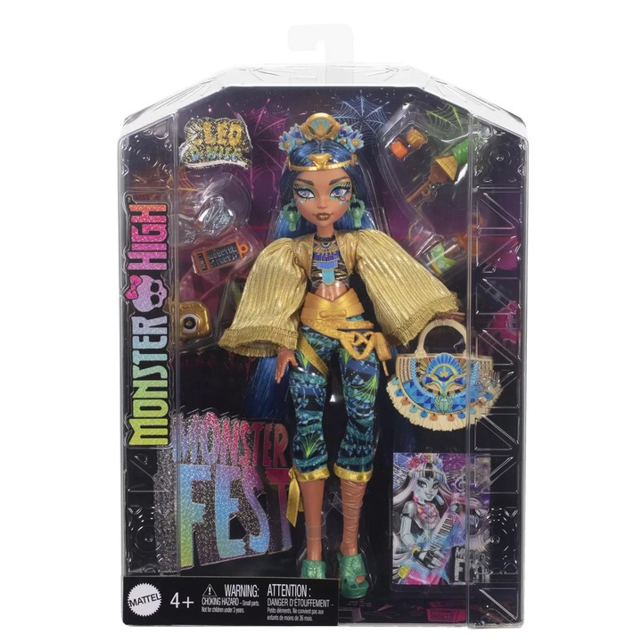 Papusa Monster High, Mattel, Cleo De Nile, accesorii regale, multicolor, complet articulata