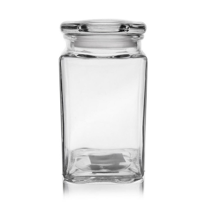Borcan din sticla patrat pentru alimente, Artemis, 1,4L, transparent, 10x10x19cm