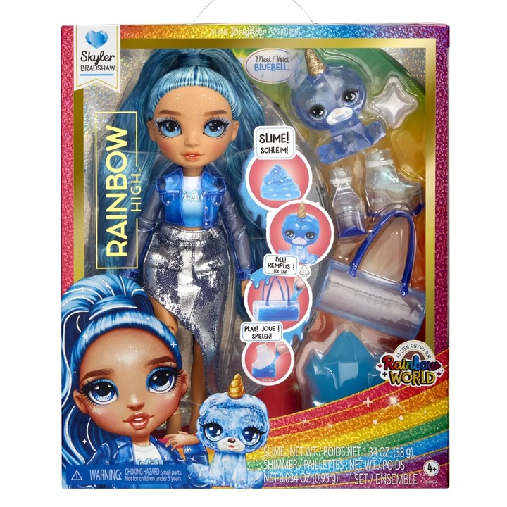 Papusa Rainbow High, set complet cu animal de companie, culoare albastră, dimensiune 24cm