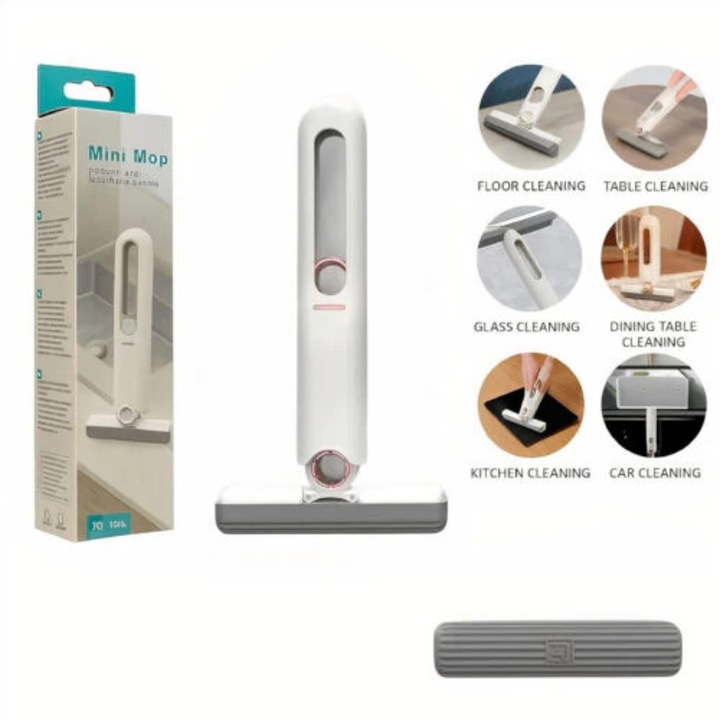 Mini Mop De Mana 29x12cm Cu Burete Pliabil, Sistem De Stoarcere Rapida, Pentru Curatarea Suprafetelor, Compact Si Usor De Folosit