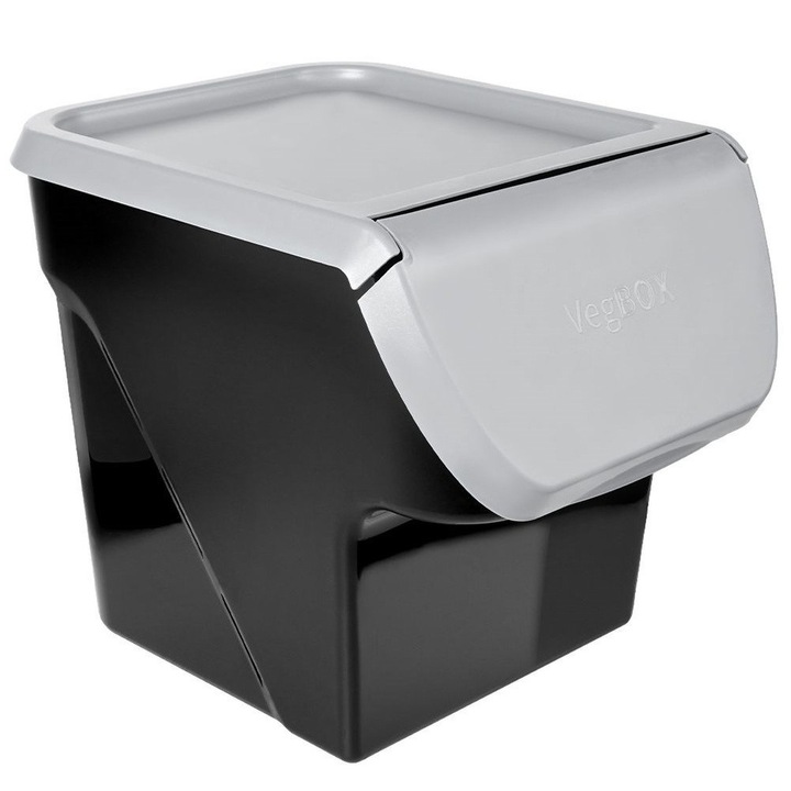 Cutie alimentara Artemis, pentru legume si fructe, capacitate 13L, 34x26x27,5cm, neagra cu capac gri