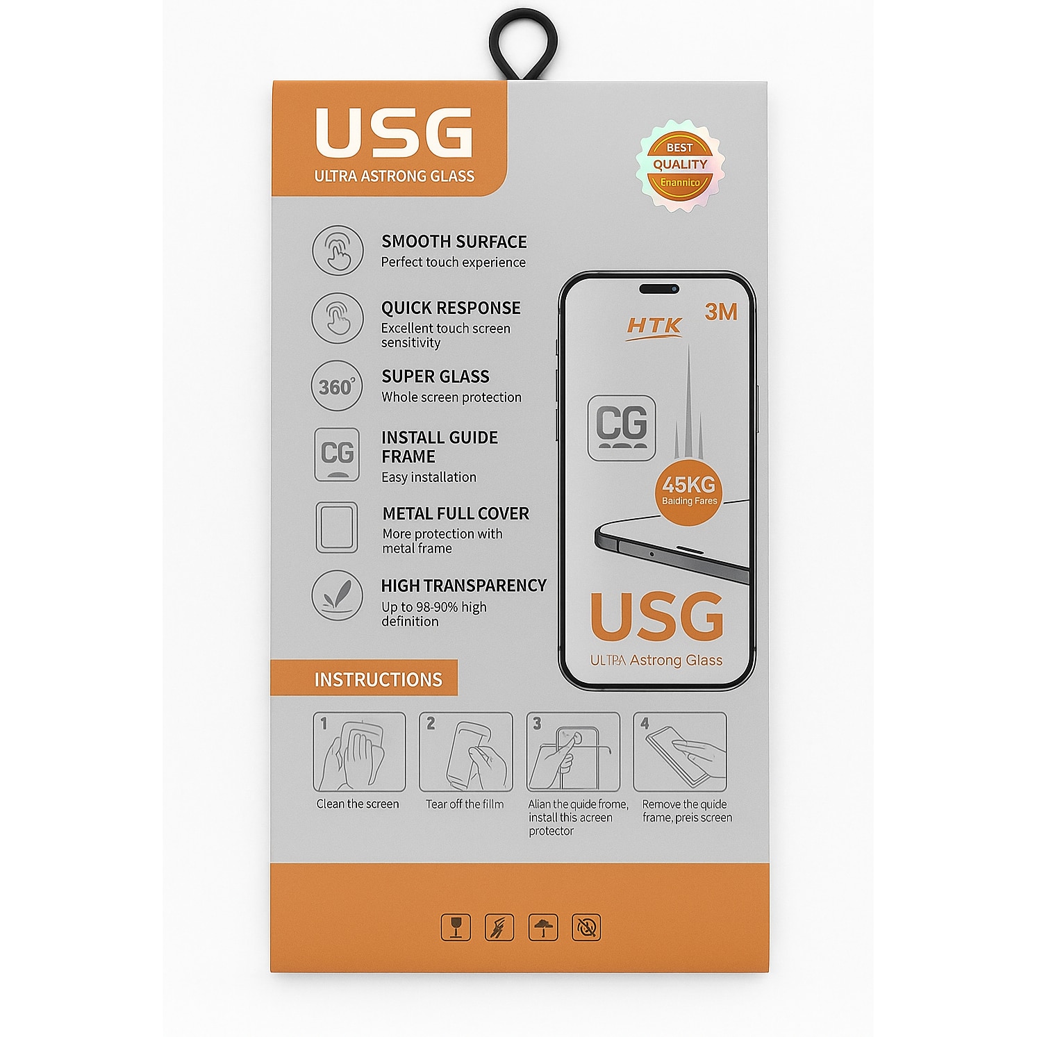 Folie sticlă pentru iPhone 14 Pro, USG, Nano Super Glass, rezistență 45kg, anti-zgârieturi, transparent