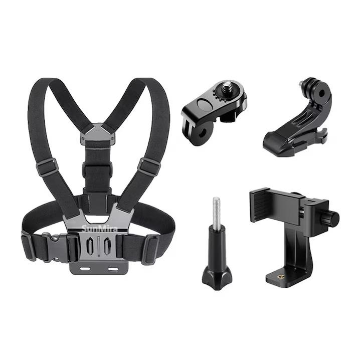 Универсален комплект за гърди 5-в-1 SunMira, съвместим с GoPro Hero 13/12/11/10/9/8/7/6/5, DJI Osmo Action и други екшън камери