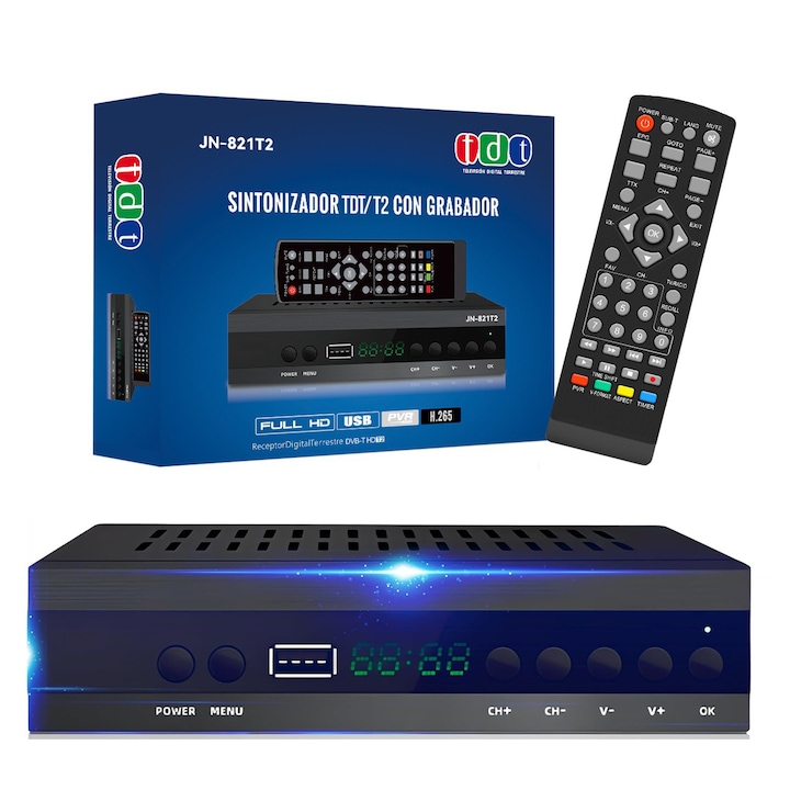 TV Tuner és Távirányító, HDMI, Ethernet, DVB-T2, HEVC, H.265, SCART, Full HD, Mini Design, Magas Kompatibilitás, Több Interfész, Fekete