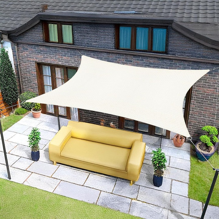 Panza de umbra dreptunghiulara 3x5m crem impermeabila protectie UV 95% pentru gradina si terasa