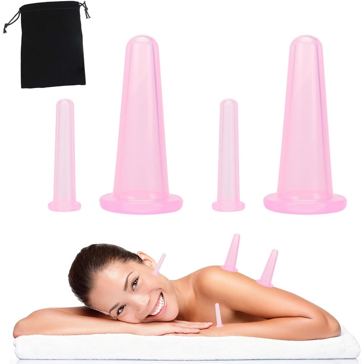 Set cupe de masaj facial si pentru corp, silicon, negru, 5x7cm, 2 dimensiuni