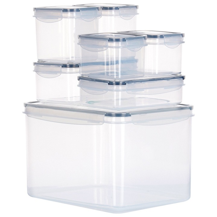 Set 7 Caserole Alimentare, Vilde, Transparent, Diverse Dimensiuni, Capacitate 8,2L