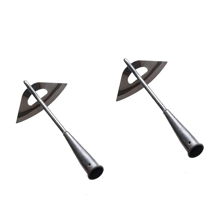 Set 2 bucati, sapa de mana din otel calit, cu design gol pentru smuls buruieni, argintiu